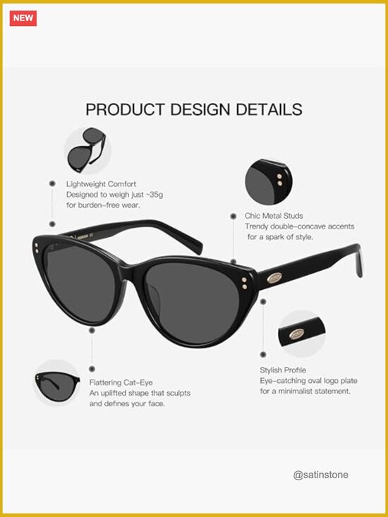 Vintage Cat-Eye Acetate Sunglasses with UV Protection main image 4